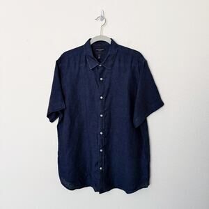 [Banana Republic] Linen Slim Fit Navy Short Sleeve Button Down Shirt Sz XL Tall